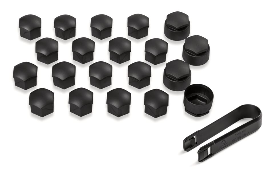 Abdeckkappen für Sicherheitsschrauben-Set (000071597C und 000071597B, 000071597E) in schwarz matt (4 Stück für Sicherheitsschrauben; 16 Stück normale Abdeckkappen)